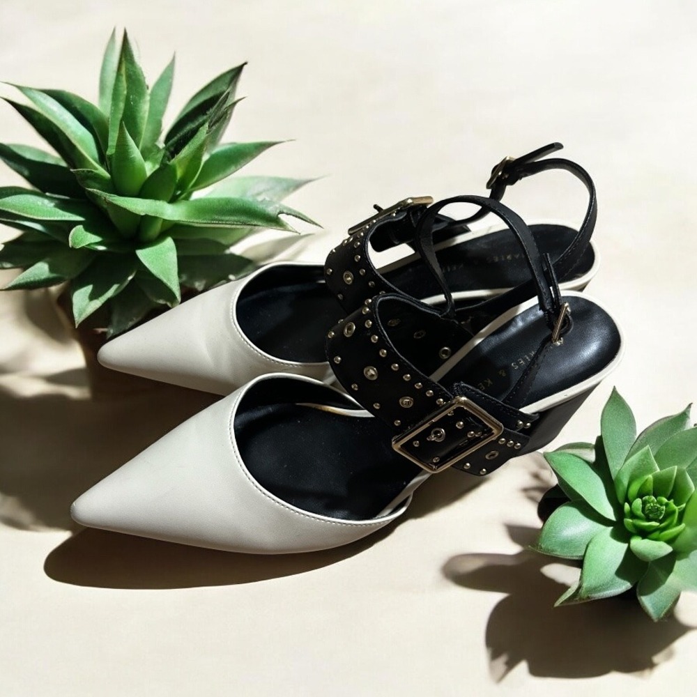 Charles & Keith Pointed Slingback Heel Studded Ankle‎ Strap Party Pumps 6 / 36